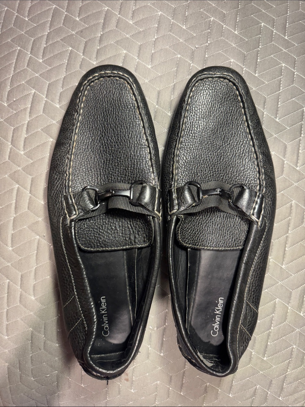 Calvin Klein Black Pebbled Leather Bit-Trim Slip-Ons